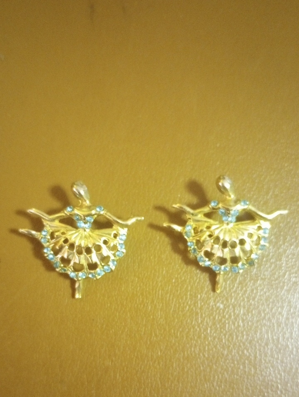 Set of 2 Gold-Tone & Faux Aquamarine Dancer Costume Jewelry Vintage Retro Pins